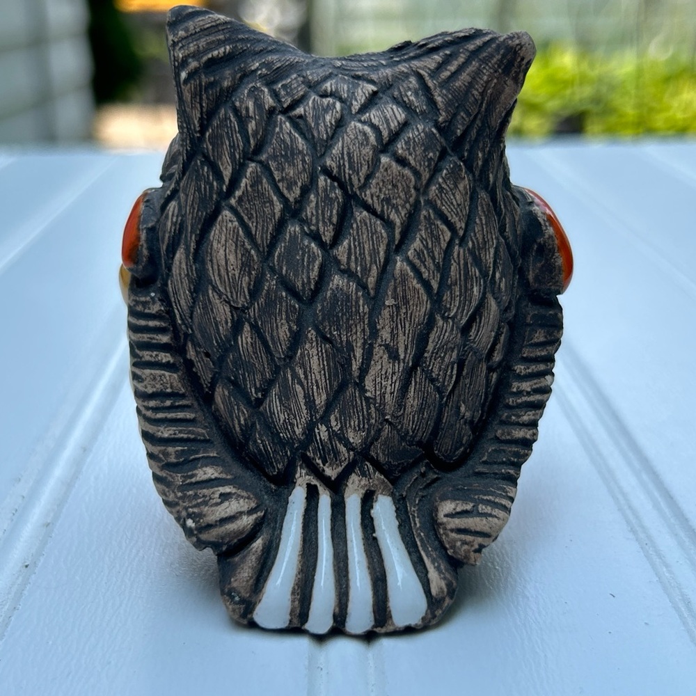 Vintage Artesania Rinconada Owl Figurine Ceramic Red Yellow Signed 3 inch - Picture 5 of 8